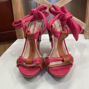 Vintage Miss Sixty leather upper Stylish Pink and Brown Women's Heels Size:36 M